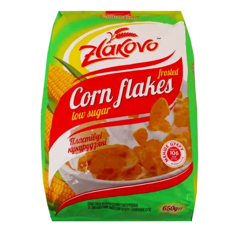Кукурудзяні Пластівці Зол. Зерно Злаково 650 г глазуровані зі зменшеним вмістом цукру