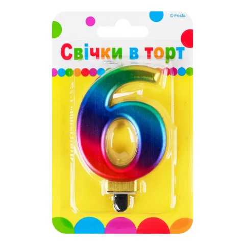Свічка Party Favors Цифра 6 Кольорова