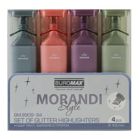 Набір Маркерів Buromax Morandi Style Glitter 2-4.5мм 4шт.