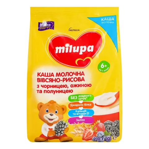 Каша Milupa 210 г мол. вівсяно-рисова з чорн., ожиною та полун. 6+ міс.