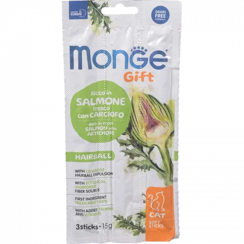 Ласощі д/котів Monge Gift Cat Hairball 15 г сьомга з артишоком